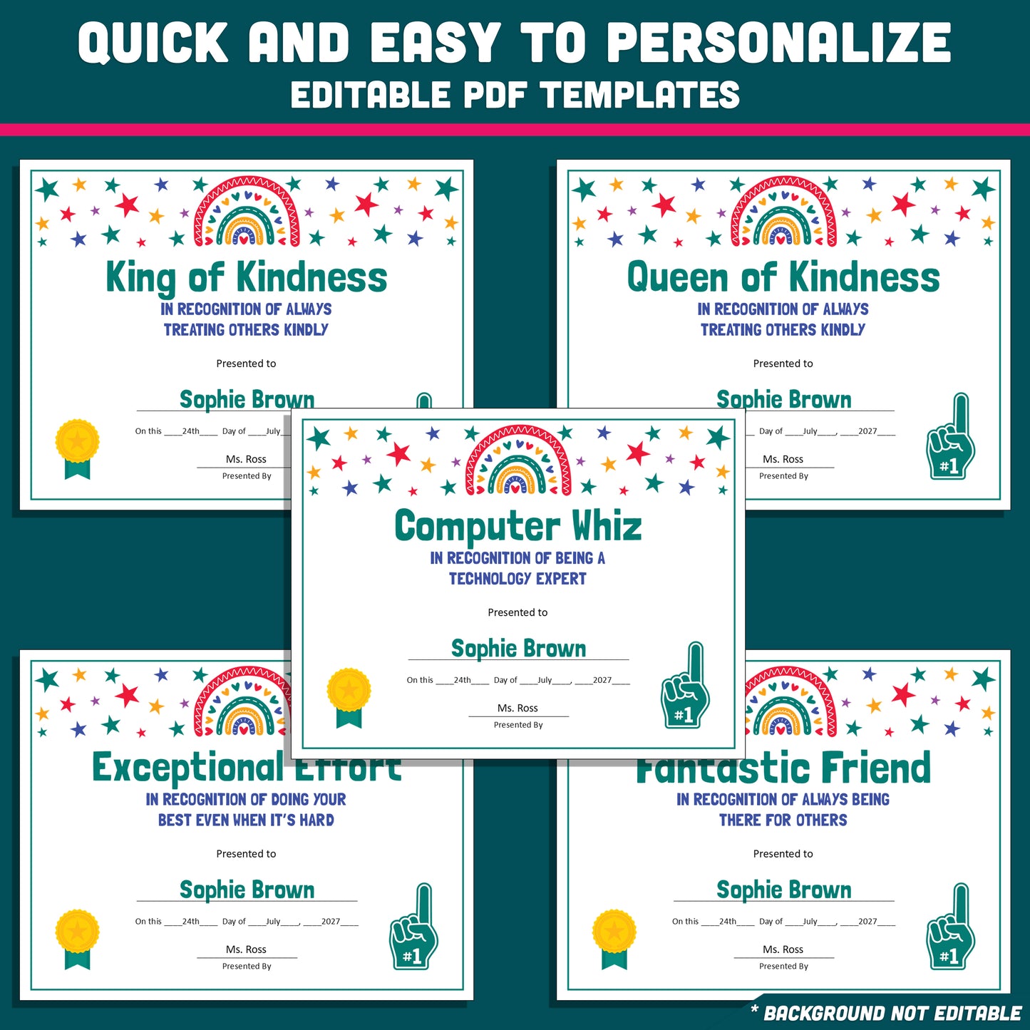 Personalized Student Awards, Printable Student Superlatives, 26 Editable Classroom Recognition Templates, PowerPoint Set
