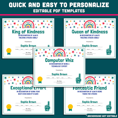 Personalized Student Awards, Printable Student Superlatives, 26 Editable Classroom Recognition Templates, PowerPoint Set