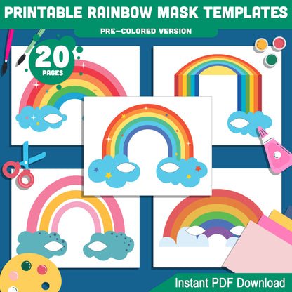Spring-Themed Rainbow Mask Templates: 20 Creative Pages for Kids’ Dress-Up, Featuring Vibrant Colors & DIY Coloring, Perfect for Play & Events, PDF Download