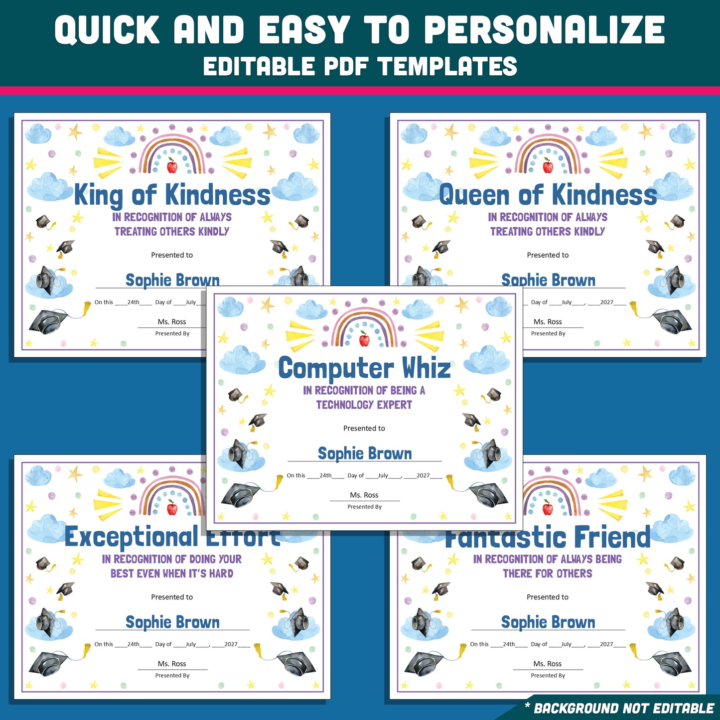 Student Recognition Awards, Personalized Achievement Certificates, 26 Customizable Classroom Honors, PowerPoint, Printable