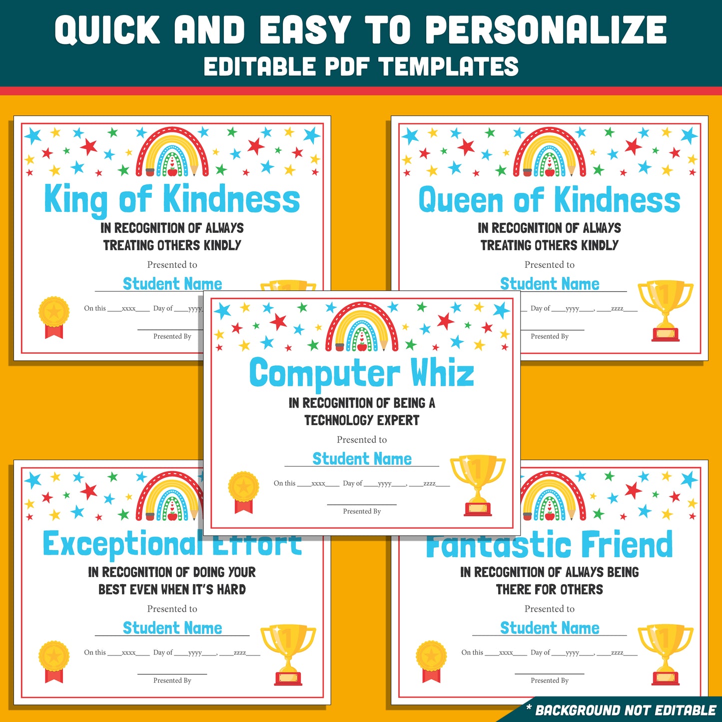 End of Year Awards Funny, Editable Certificates, 26 Printable Classroom Honors, Student Recognition Set, Lighthearted Celebration Resource