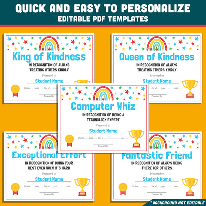 End of Year Awards Funny, Editable Certificates, 26 Printable Classroom Honors, Student Recognition Set, Lighthearted Celebration Resource