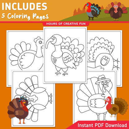 How to Draw a Turkey, Thanksgiving Directed Drawing, 6 Steps + 5 Coloring Pages