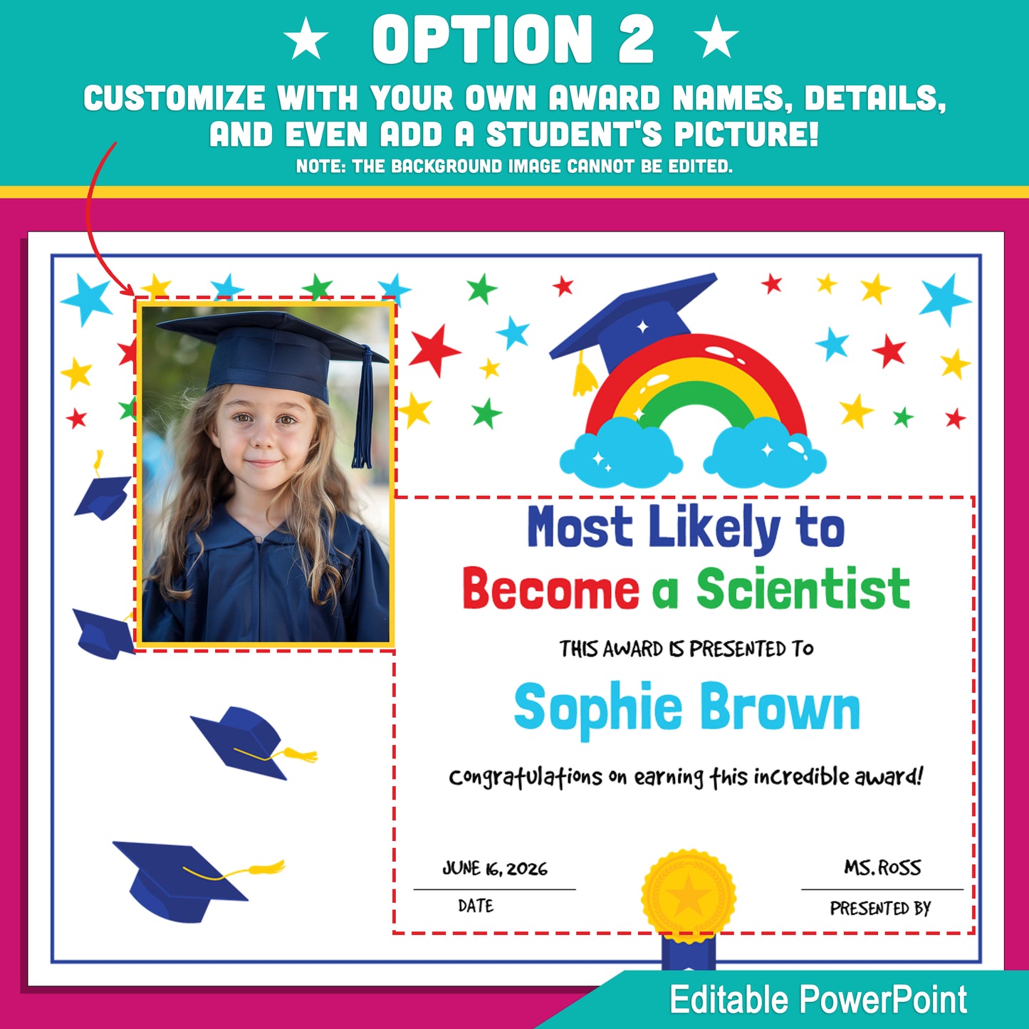 Editable Class Superlatives End of the Year Awards – Personalize Names, Details & Student Photos, PowerPoint Templates (2 Options), Instant Download