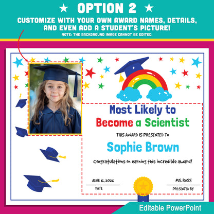 Editable Class Superlatives End of the Year Awards – Personalize Names, Details & Student Photos, PowerPoint Templates (2 Options), Instant Download
