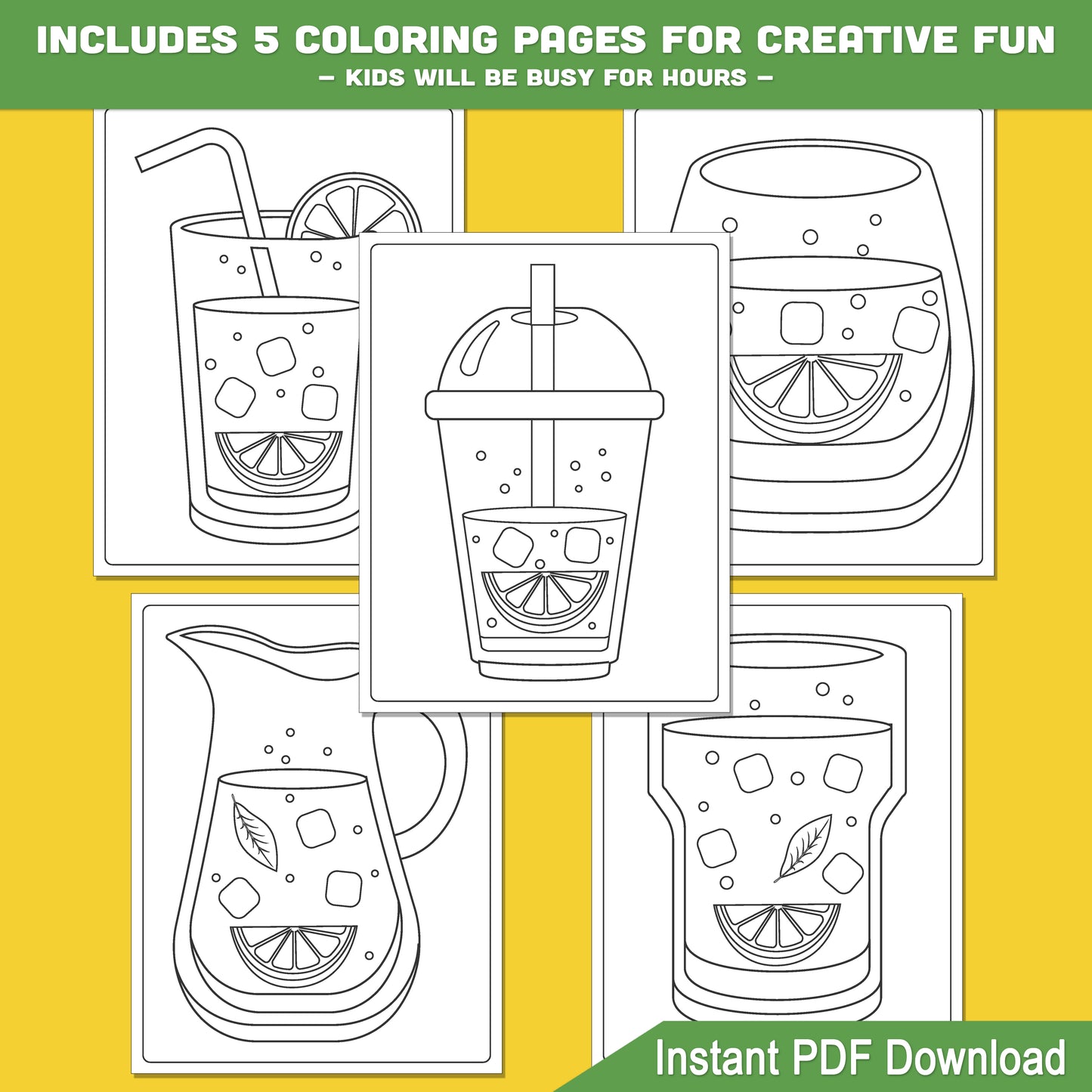 Lemonade Directed Drawing Worksheets, How to Draw Lemonade Step by Step Guide, Summer Drawing Activity, 5 Pages + Coloring Sheets
