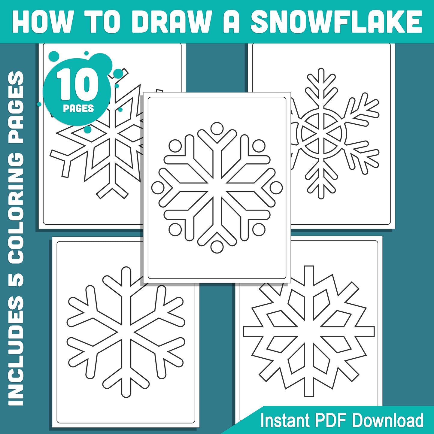 Snowflake Drawing Tutorial for Kids: 6-Step Guided Drawing with Fun Coloring Pages, Perfect for Winter Art, PDF Instant Download