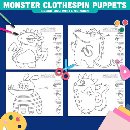 Halloween Monster Clothespin Puppets, Printable Craft for Kids