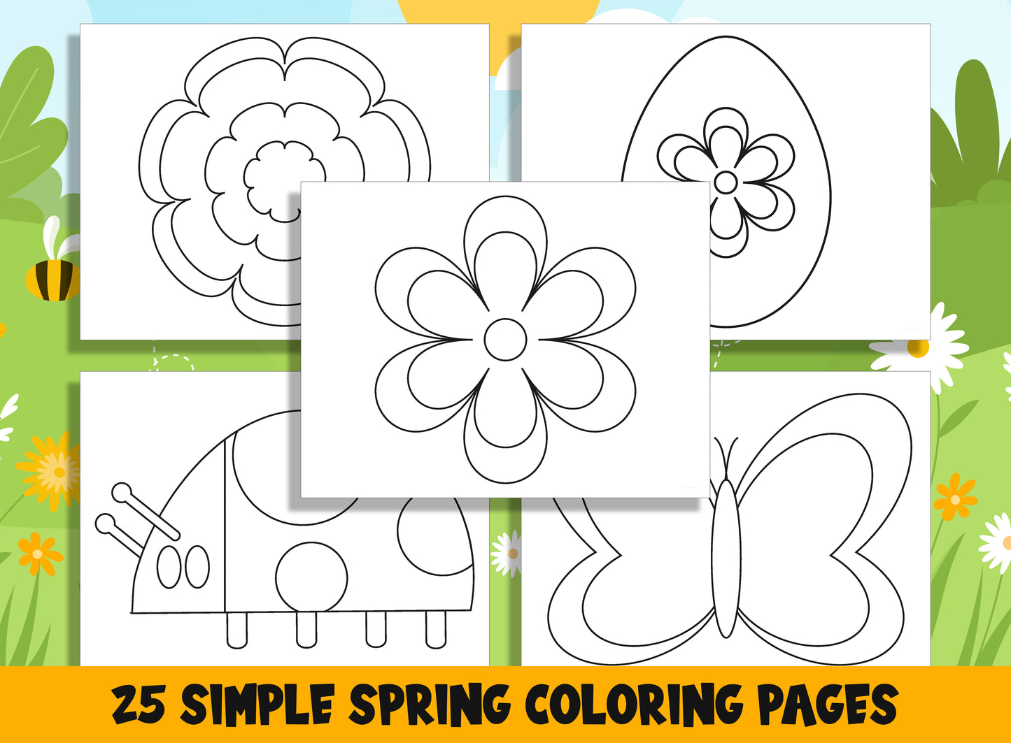 25 Printable Simple Spring Coloring Pages for Preschool and Kindergarten, PDF File, Instant Download