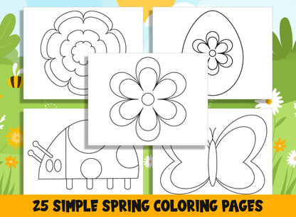 25 Printable Simple Spring Coloring Pages for Preschool and Kindergarten, PDF File, Instant Download