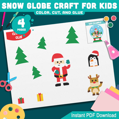 Snow Globe Craft Ornament Template – Fun Color, Cut, and Glue Activity for Kids’ Winter Bulletin Boards or Parent Gifts, PDF Download Today!