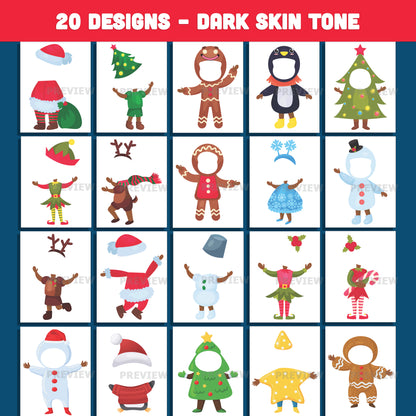 Kids Christmas Cutout Templates – Christmas Body Clipart Templates, 20 unique designs Light + Dark Skin Tone, PDF + PNG for School Arts, Home Crafts & Holiday Displays