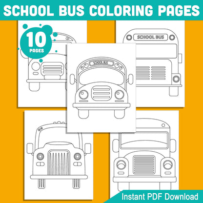 School Bus Coloring Pages, 10 Big Bus Designs in Black & White, Perfect for Kids' Back to School Fun, 8.5x11", PDF Instant Download
