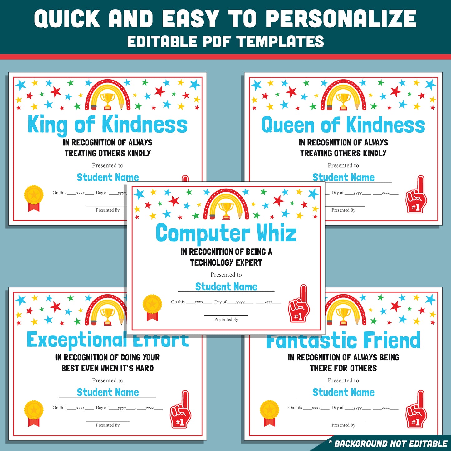 Editable Classroom Awards, Printable Certificates Bundle, 26 Student Recognition Designs, Classroom Celebration Pack, Teacher Friendly Resource