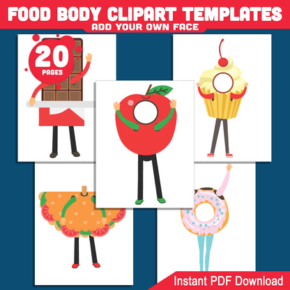 DIY Food Body Clipart Templates – 20 Fun Printable Cutouts! Add Your Own Face for a Creative Bulletin Board or Classroom Activity, PDF Download