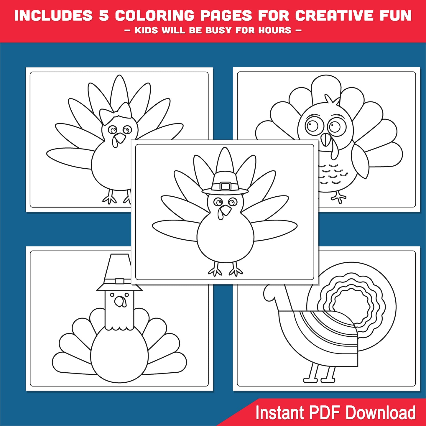 Let’s Draw a Thanksgiving Turkey! Easy 6-Step Drawing and Coloring Pages, Great for Art Centers, Preschool, and Early Finishers this Fall