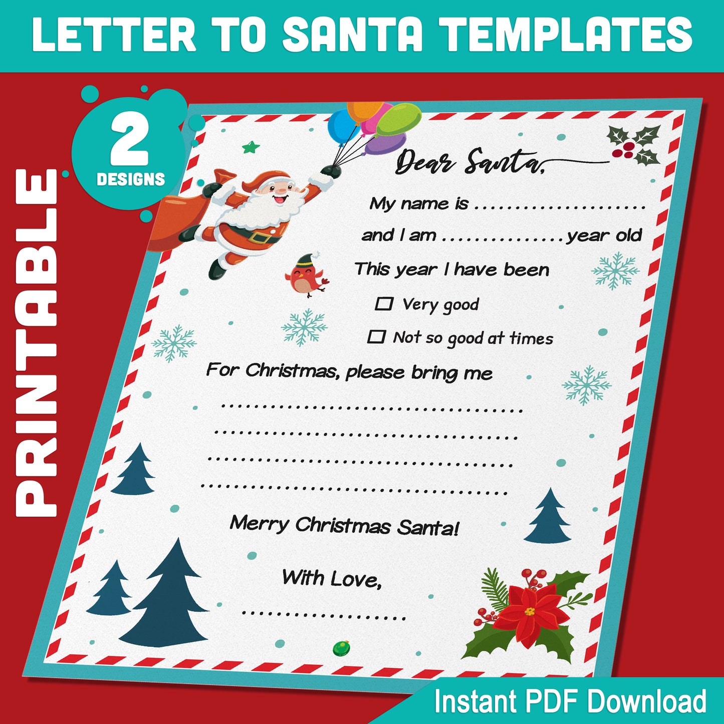 Printable Santa Wish List for Kids: 8.5x11" Holiday Writing Fun, Family Christmas Activity, PDF Download, Create Holiday Memories for Boys & Girls