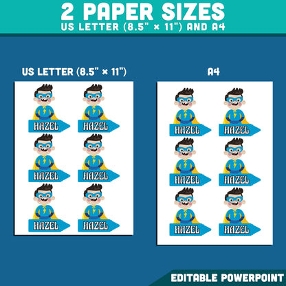 Superhero Theme Editable Labels, Name Tags, Locker & Cubby Labels, Classroom Setup, PowerPoint, 10 Designs, Student Spaces, US Letter, A4