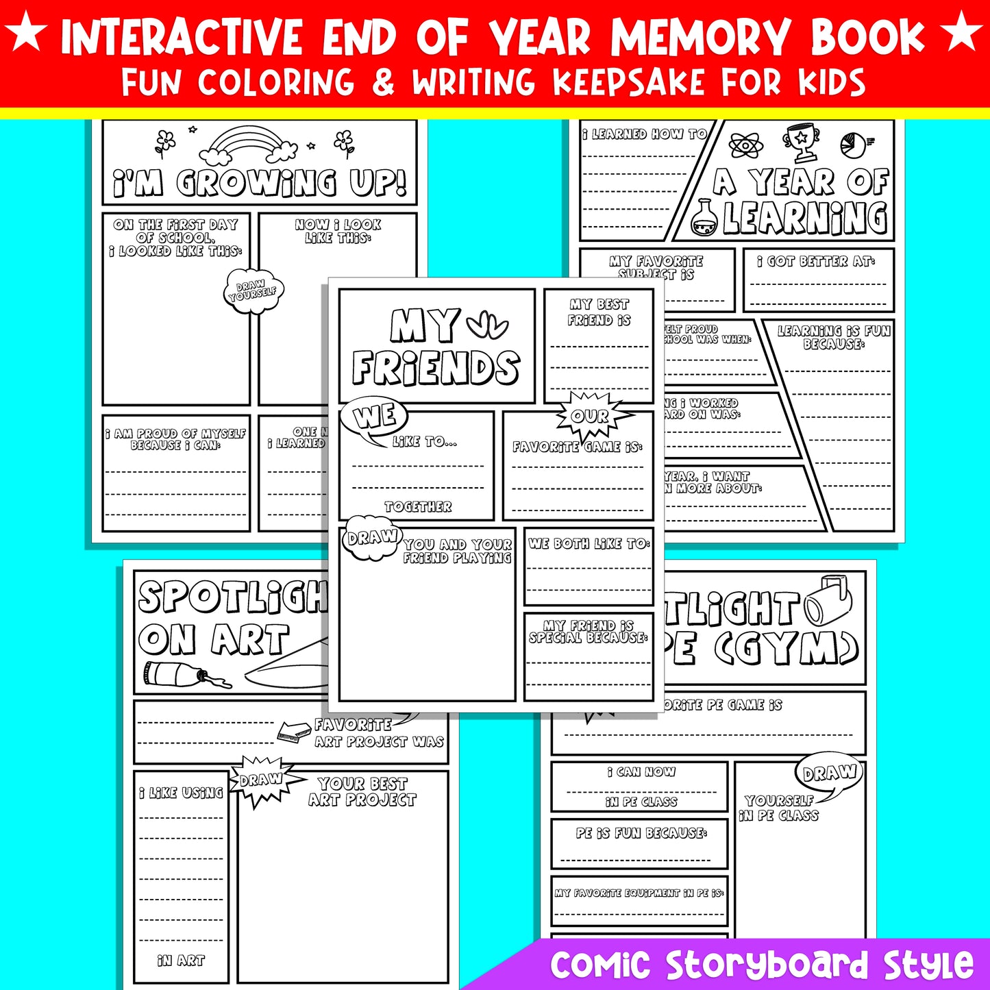 Fourth Grade End of Year Memory Book (4th grade) – Fun Comic-Style Coloring & Writing Keepsake for Kids, 24 Printable Pages