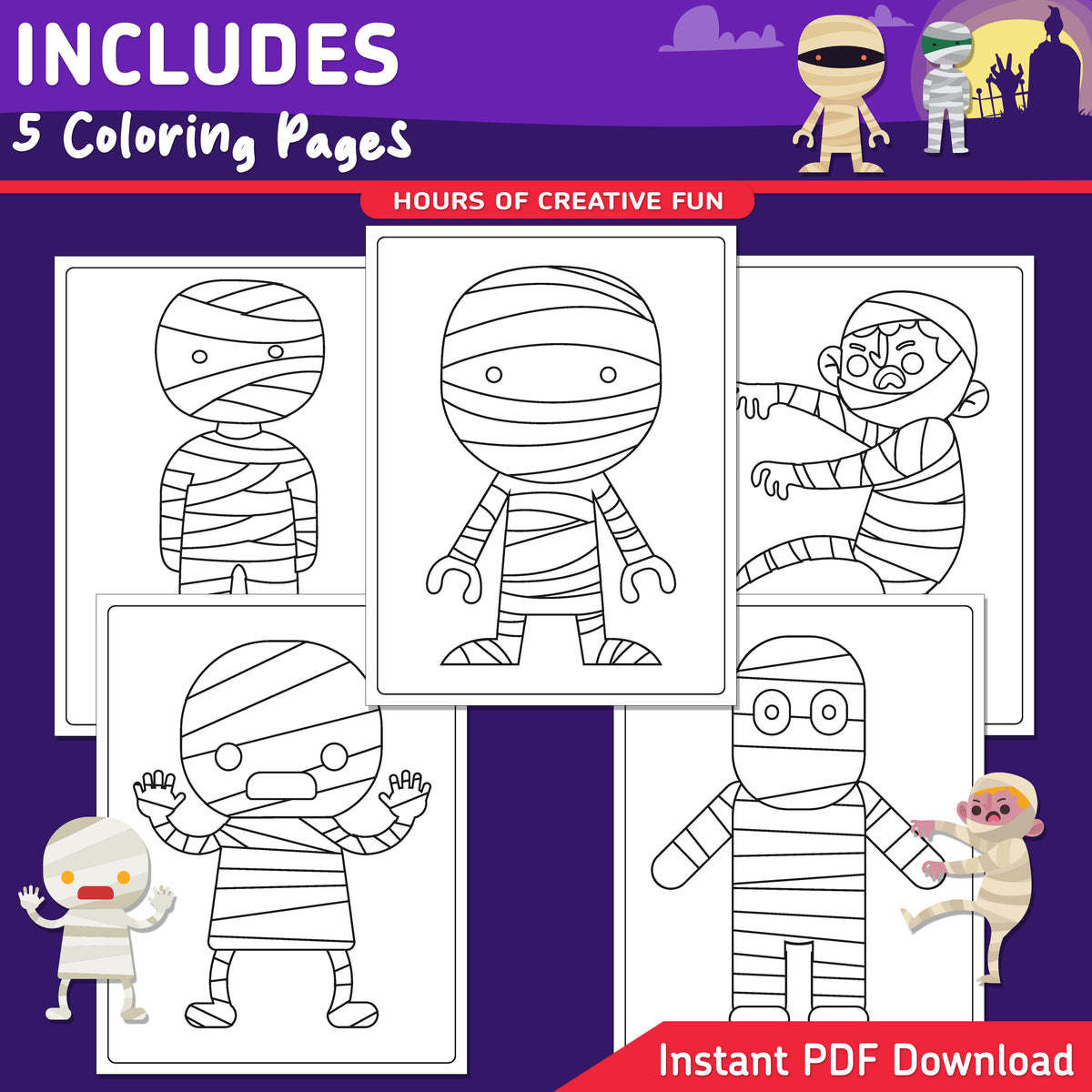 How to Draw a Mummy in a Muddle, Halloween Directed Drawing for Kids, 6 Easy Steps, Mummy Art Activity, 5 Drawing Pages, 5 Coloring Pages, PDF