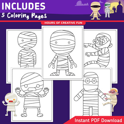 How to Draw a Mummy in a Muddle, Halloween Directed Drawing for Kids, 6 Easy Steps, Mummy Art Activity, 5 Drawing Pages, 5 Coloring Pages, PDF