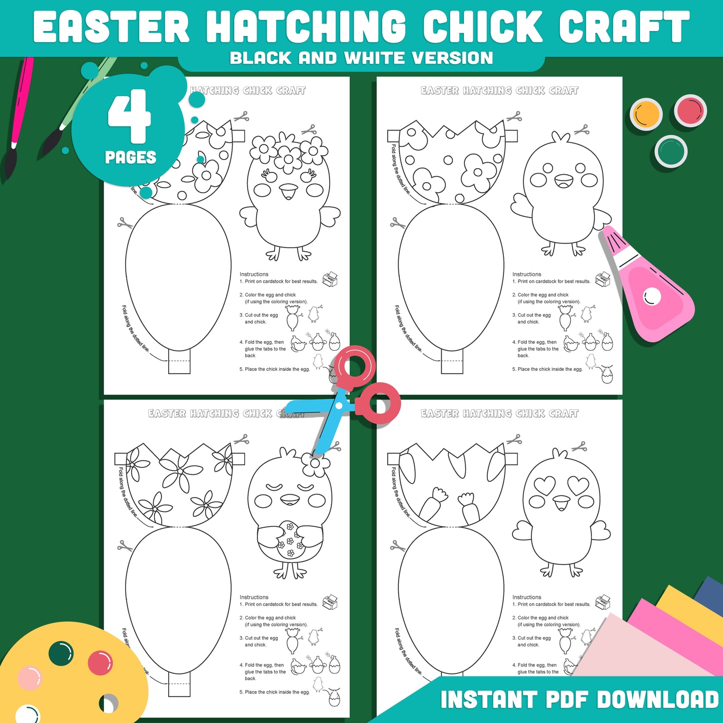 Easter Chick Hatching Craft Activity, Easter Hatching Chick Paper Craft for Kids, Spring Easter Egg Cut and Paste Craft, Printable Template