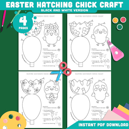 Easter Chick Hatching Craft Activity, Easter Hatching Chick Paper Craft for Kids, Spring Easter Egg Cut and Paste Craft, Printable Template