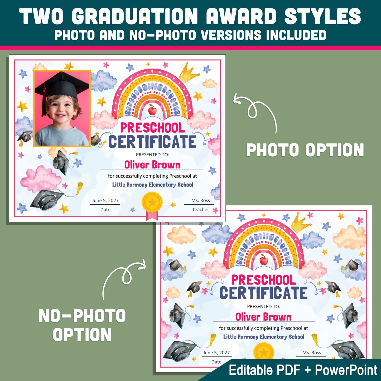 Fillable Certificate Template, Graduation Diploma and Awards, Any Grade