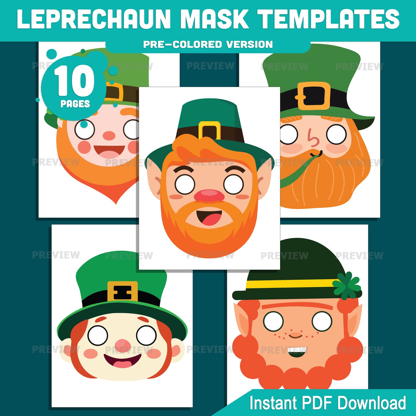 Leprechaun Mask Craft for Kids, Leprechaun Mask Templates for St. Patrick’s Day, Printable Craft for Classroom and Home