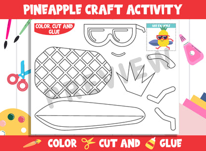 Summer Pineapple Craft Activity - Color, Cut, and Glue for PreK to 2nd Grade