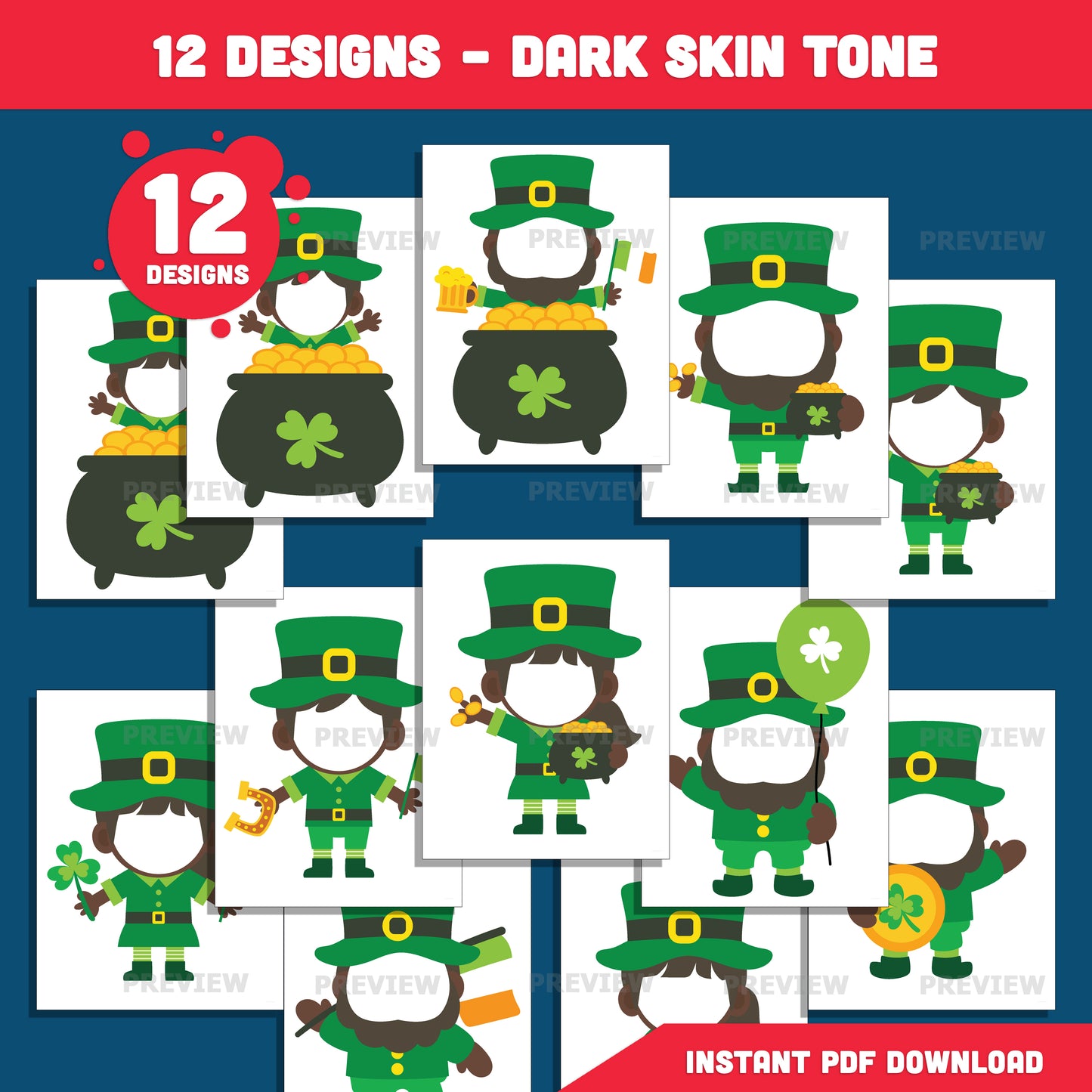 Leprechaun Body Templates for St. Patrick’s Day, Add Your Own Face Craft for Kids, Printable Body Clip Art, Coloring Version Included