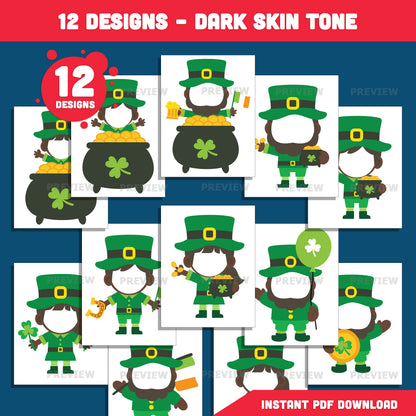 Leprechaun Body Templates for St. Patrick’s Day, Add Your Own Face Craft for Kids, Printable Body Clip Art, Coloring Version Included