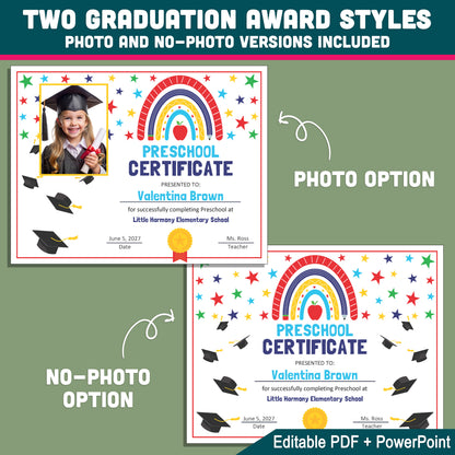 Editable Certificate of Completion, Printable Student Recognition Awards, PDF and PowerPoint, Pre-K to 8th & Beyond