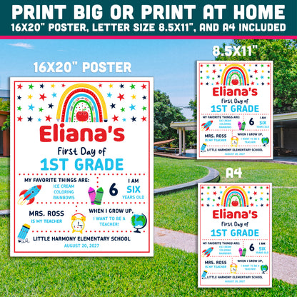 Editable First & Last Day of 1st Grade Sign, Printable Back to School Sign for Kids, PDF and PowerPoint, 16x20" Poster