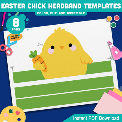 Easter Chick Headband Templates – Spring Paper Crown Printable, Holiday Hat Craft for Kids, Pre-color + Black & White, Cut & Assemble