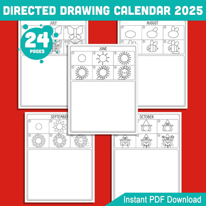 How to Draw Calendar 2025: 12 Months of Directed Drawing Fun, Perfect Christmas Gift for Parents & Kids, Printable PDF Download