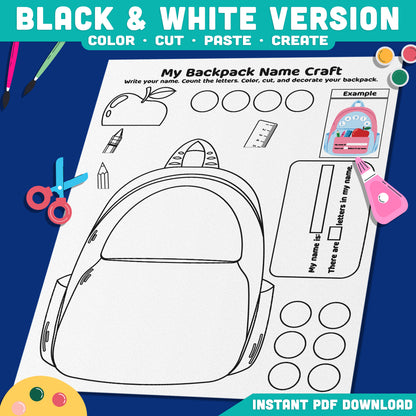 Backpack Name Activity, Back to School Learning Craft, Student Introduction Resource, Printable Name Builder PDF
