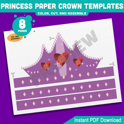 Princess Paper Crowns – 4 Printable Tiara and Royal Hat Designs for Kids, in Color and Black & White, Fun Headband Craft, 8 Pages