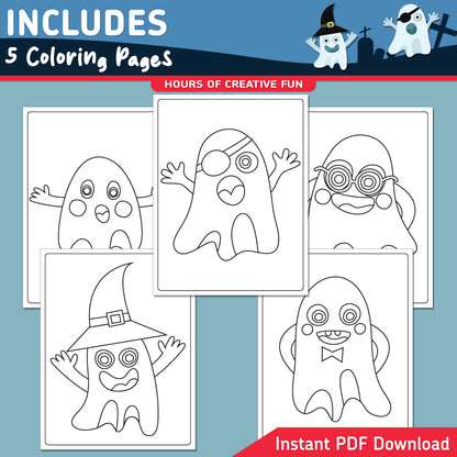 How to Draw a Ghost, Halloween Directed Drawing, Step-by-Step Art Activity for Kids, 6 Simple Steps, 5 Coloring Pages, A4, US Letter PDF