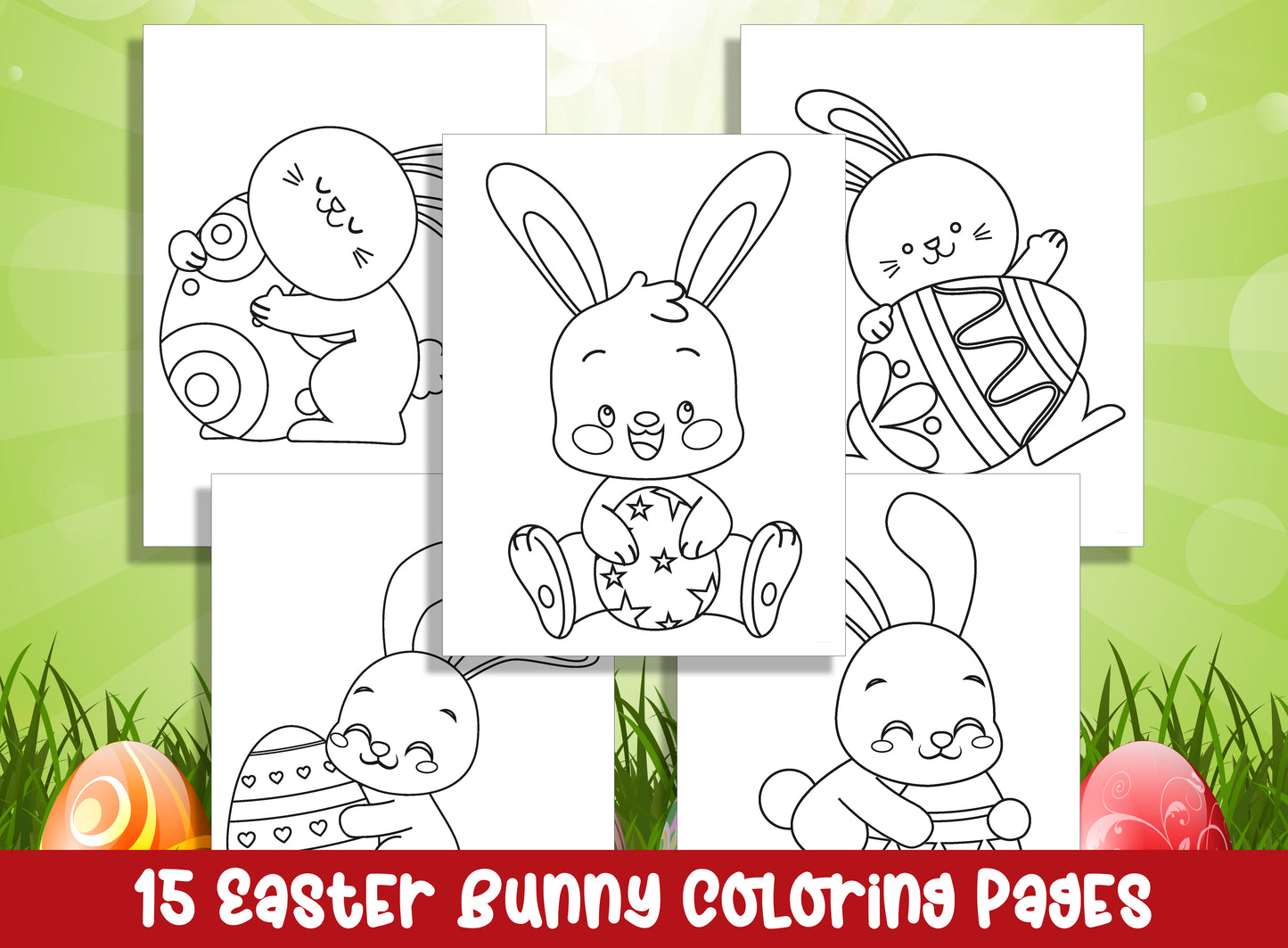 Easter Bunny Delight: 15 Whimsical Coloring Pages for Preschool & Kindergarten - Printable PDF, Instant Download