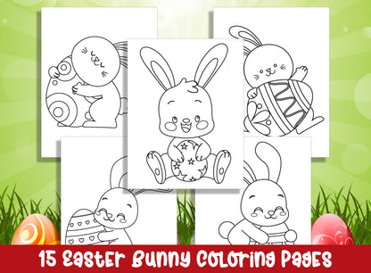 Easter Bunny Delight: 15 Whimsical Coloring Pages for Preschool & Kindergarten - Printable PDF, Instant Download