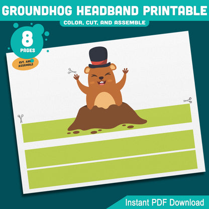 Printable Groundhog Day Headband & Crown Crafts for Kids, Fun Paper Hat Craft, Color Cut and Wear Crown Activity, Pre-color + Black & White
