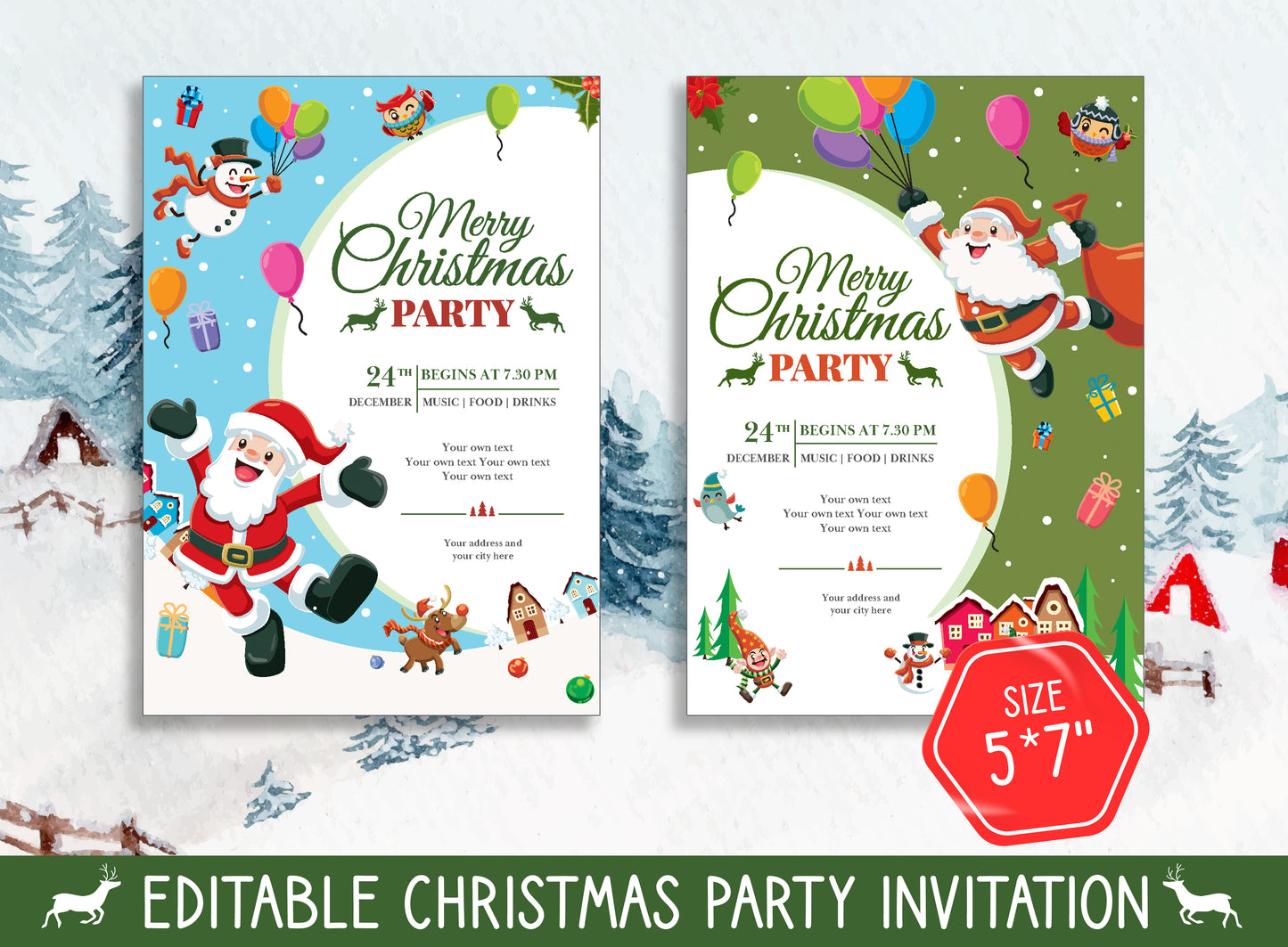 Editable Christmas Party Letter to Parents and Invitations - 2 Designs, 2 Sizes (8.5"x11" and 5"x7") - PDF Instant Download