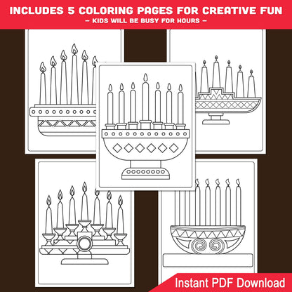 Kwanzaa Kinara Step-by-Step Drawing Guide: Learn How to Draw a Kwanzaa Kinara in 6 Easy Steps, 5 Pages Plus Coloring Sheets for Kids, Instant PDF