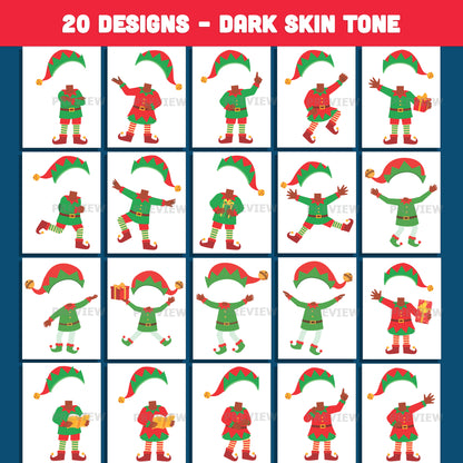 Elf Yourself Printable Templates – Add Your Own Face Christmas Project, 20 Designs Light + Dark Skin Tone, PDF + PNG for School Activities and Home Crafting