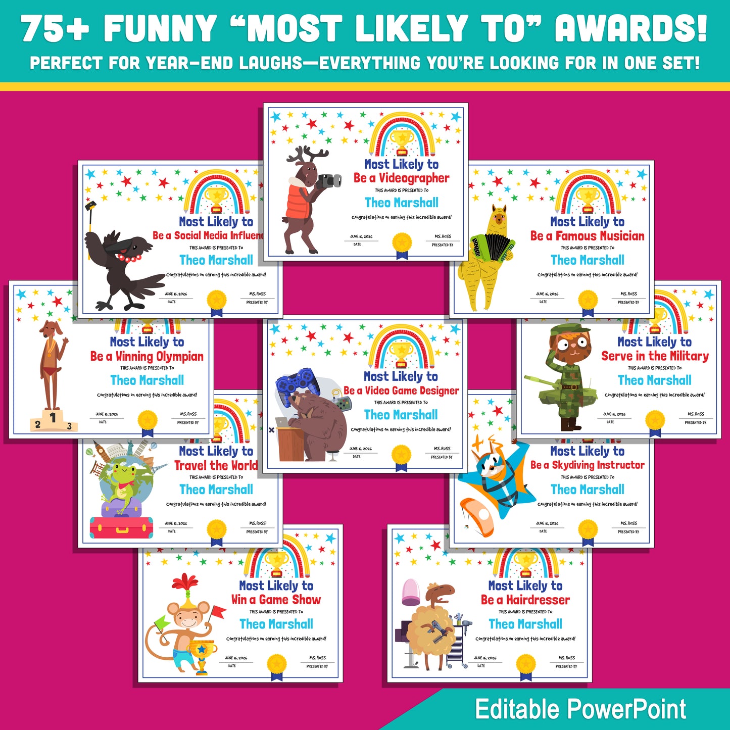Celebrate Every Student with 75 Fun & Editable “Most Likely To” Awards – Perfect for End-of-Year Recognition!