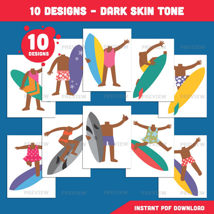 Add Your Own Face Surfer Craft for Kids, Surfer Body Templates, Summer Cut and Paste Activity, Surfing Photo Craft, Bulletin Board Display, Coloring Included