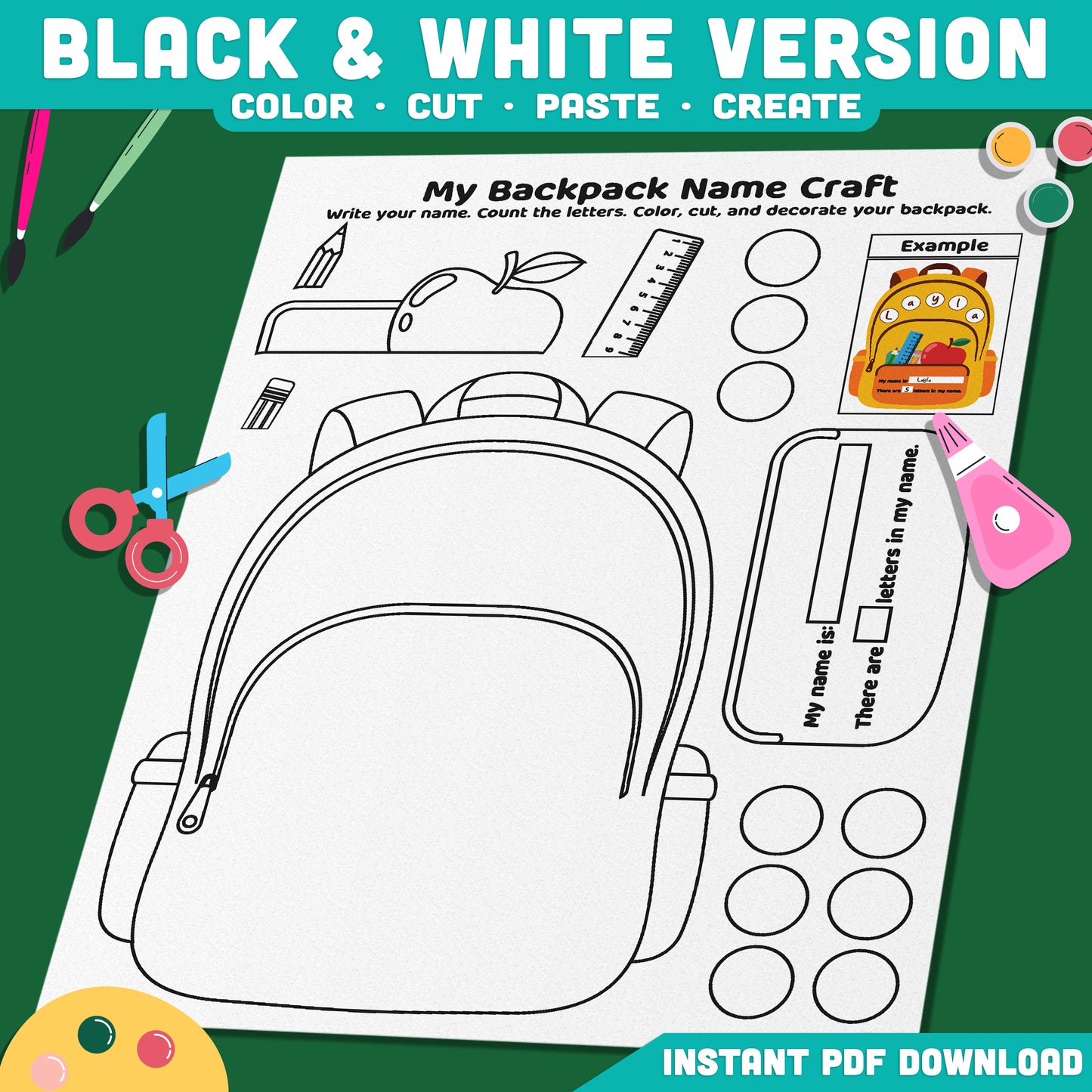Backpack Name Craft, Classroom Introduction Resource, Letter Learning Activity, Student Keepsake Creation, Printable PDF