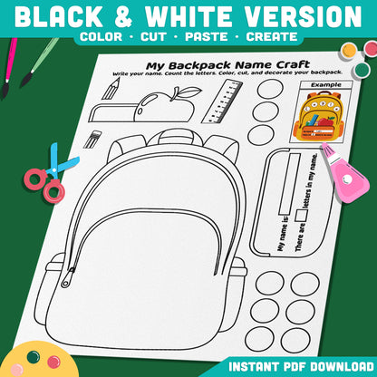 Backpack Name Craft, Classroom Introduction Resource, Letter Learning Activity, Student Keepsake Creation, Printable PDF