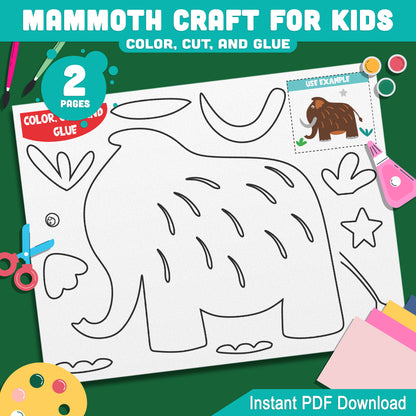 Mammoth Craft for Kids: Ice Age-Themed Color, Cut, and Glue Activity, Ideal for Preschool, Kindergarten, Homeschool Art Projects, Printable PDF Instant Download